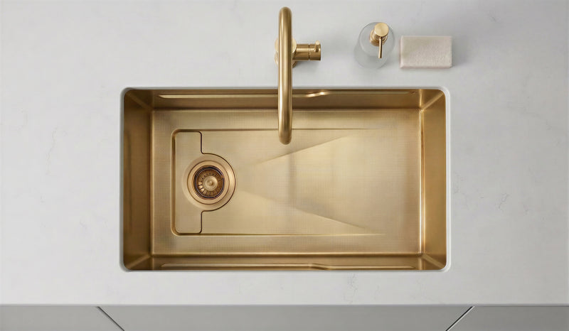 Mia 800x450x230 Embossed Brushed Brass Gold Single Bowl Stainless Steel Sink