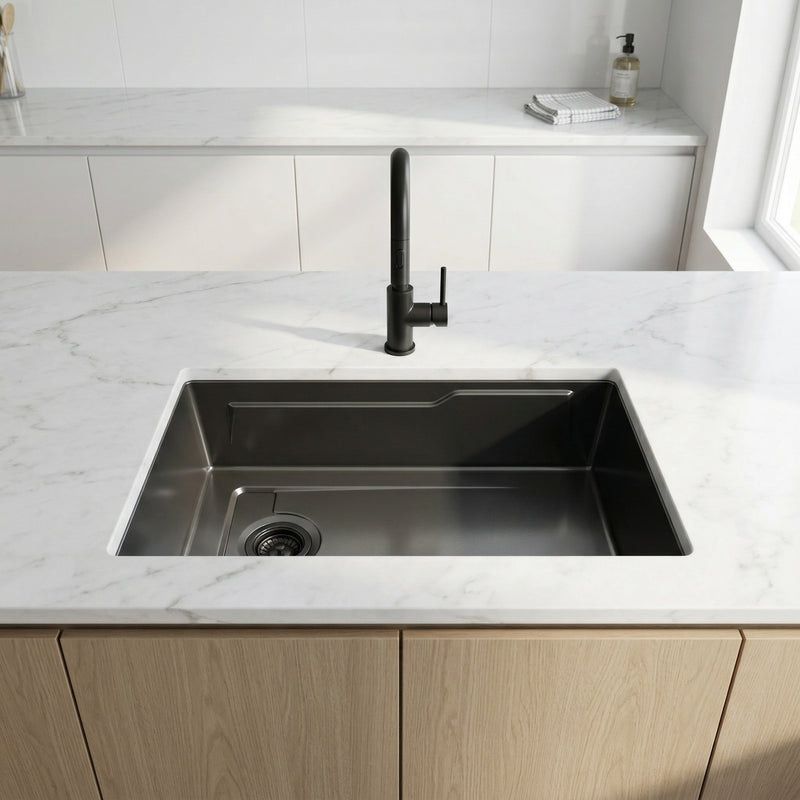 Mia 800x450x230 Embossed Gunmetal Black Single Bowl Stainless Steel Sink