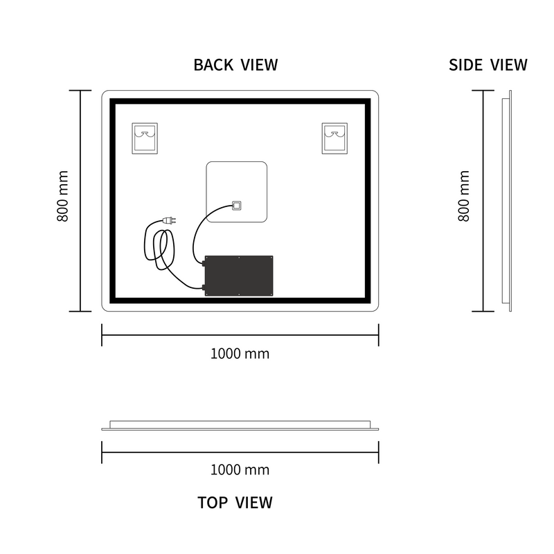 LED Mirror 1000x800 Rectangular Frameless Touch Backlit LED Mirror MR1-10080