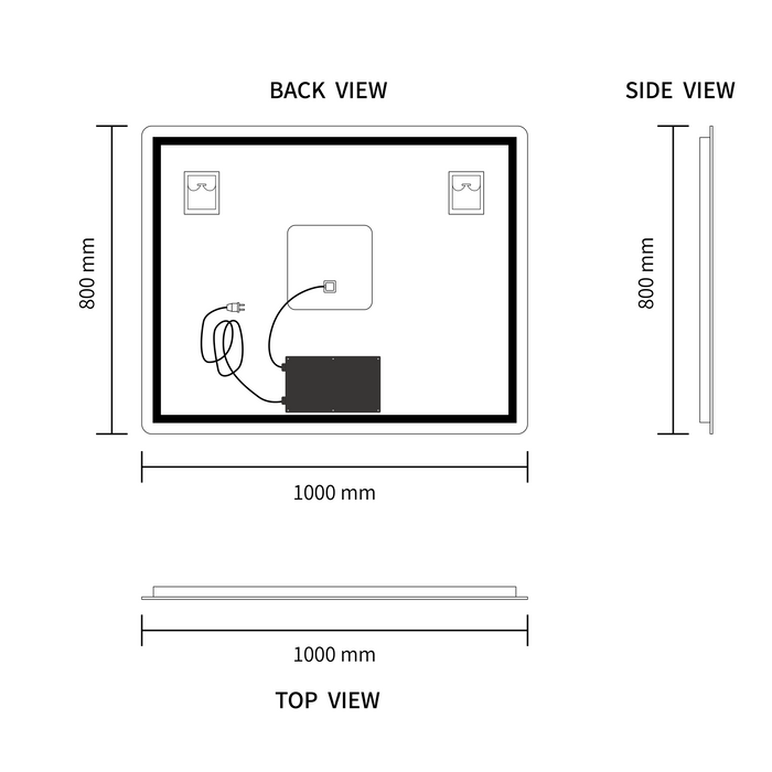 LED Mirror 1000x800 Rectangular Frameless Touch Backlit LED Mirror MR1-10080