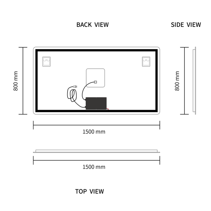 LED Mirror 1500x800 Rectangular Frameless Touch Backlit LED Mirror MR1-15080