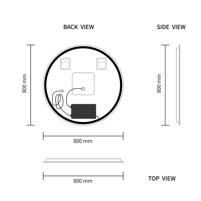 LED Mirror 800mm Round Frameless Touch Backlit LED Mirror MR7-80