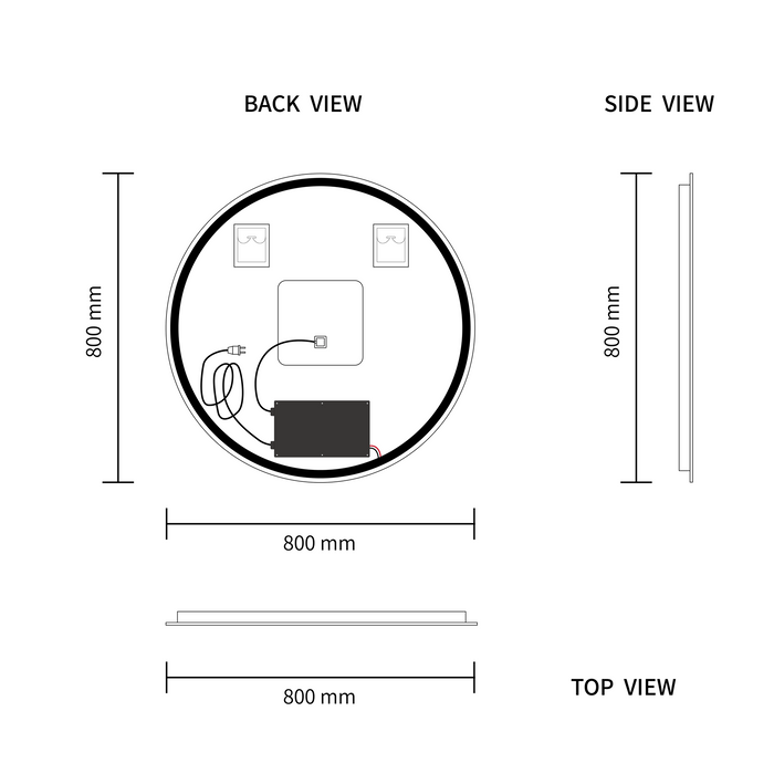 LED Mirror 800mm Round Frameless Touch Backlit LED Mirror MR7-80