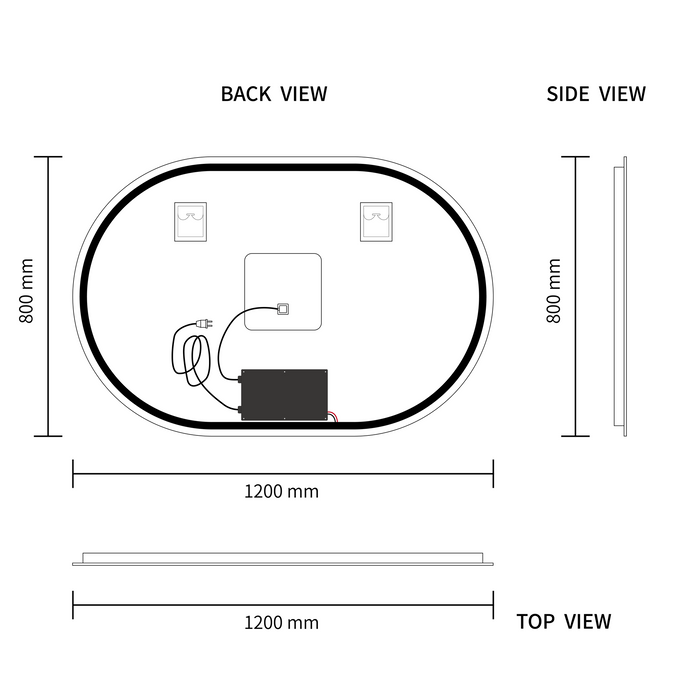 LED Mirror 1200x800 Oval Frameless Touch Backlit LED Mirror MR6-12080