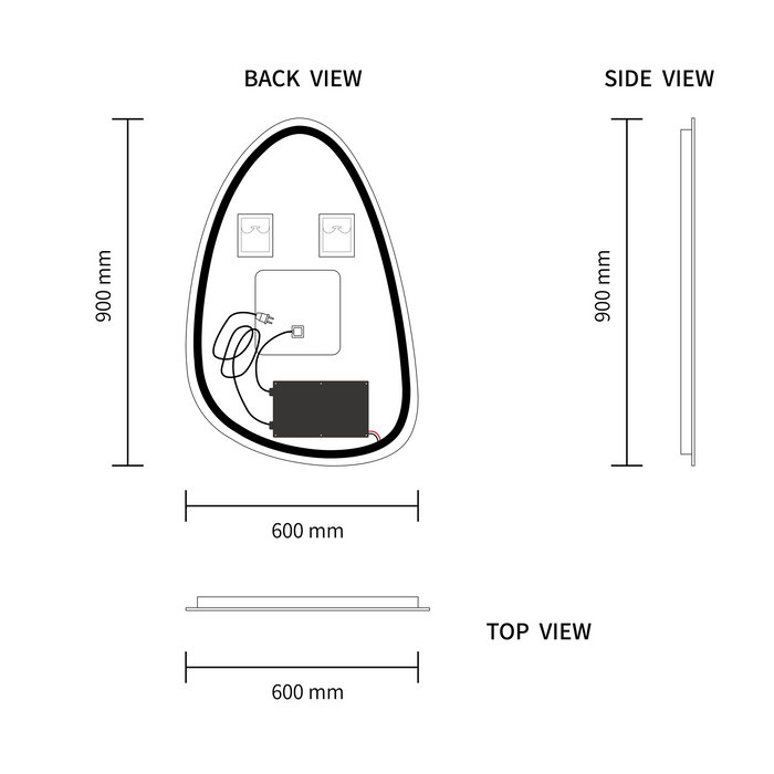 LED Mirror 600x900 Teardrop Frameless Touch Backlit LED Mirror MR5-6090