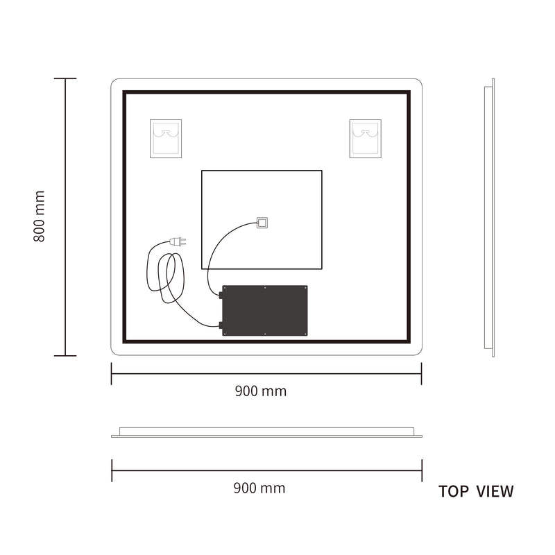 LED Mirror 900x800 Rectangular Frameless Touch Backlit LED Mirror MR1-9080