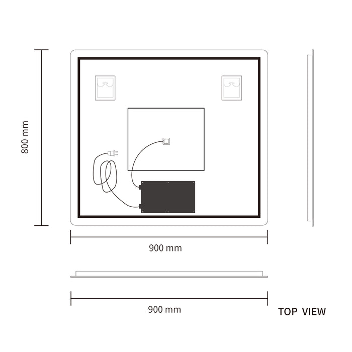 LED Mirror 900x800 Rectangular Frameless Touch Backlit LED Mirror MR1-9080