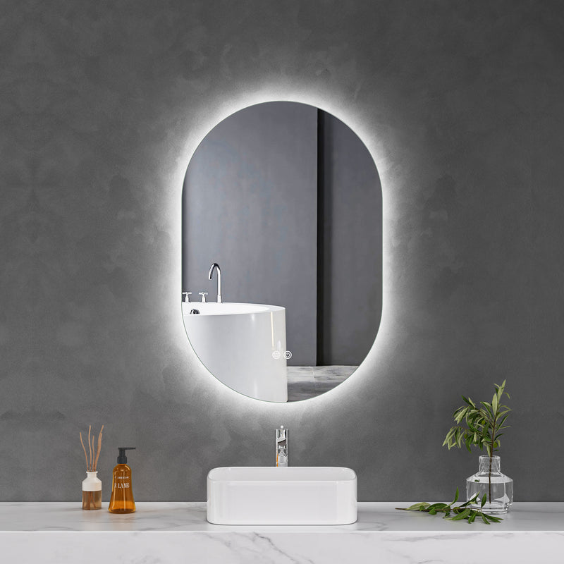 Touch LED Mirror 600x900 Pill Shape Oval Frameless Backlit LED Mirror MR2-6090