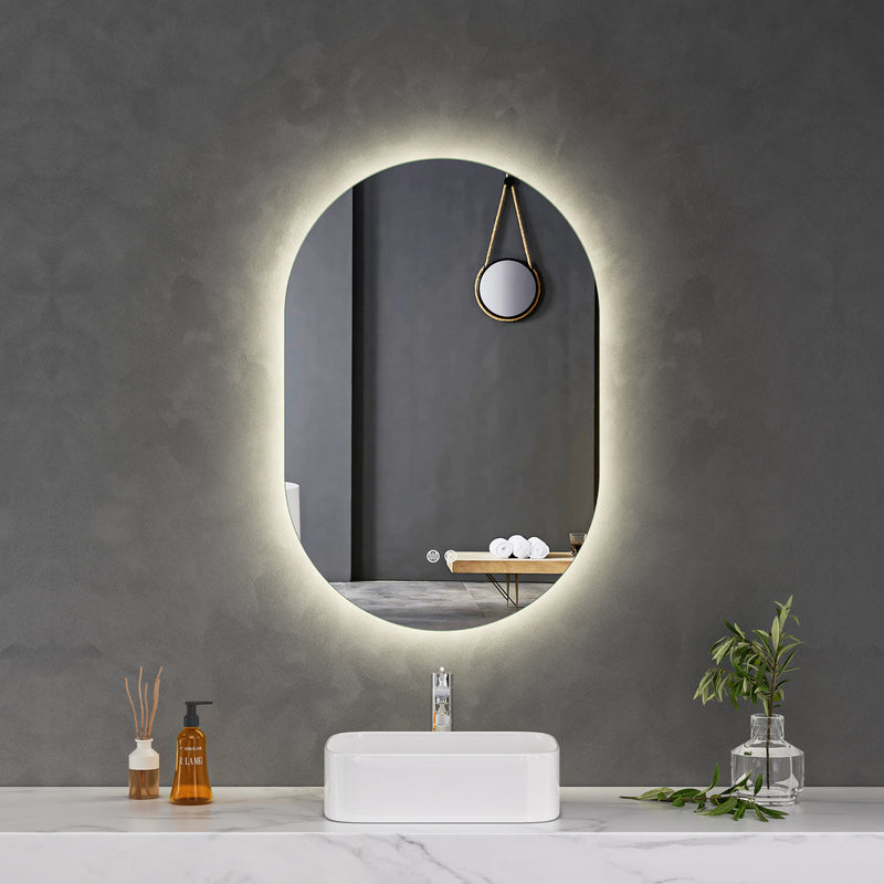 Touch LED Mirror 600x900 Pill Shape Oval Frameless Backlit LED Mirror MR2-6090