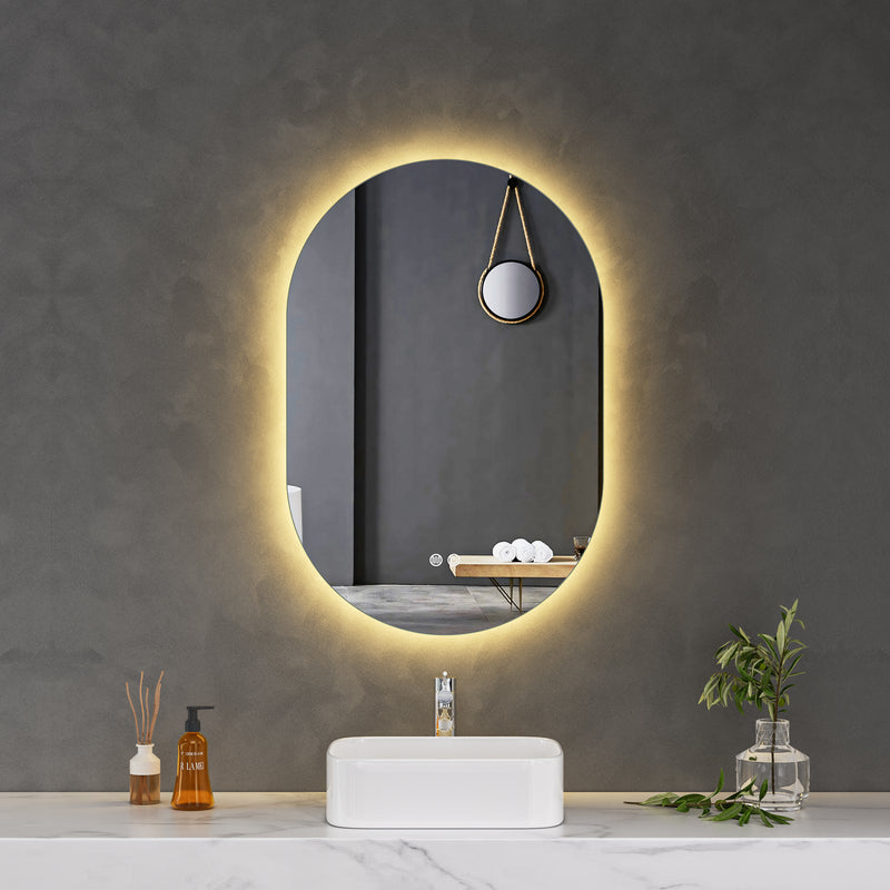 Touch LED Mirror 600x900 Pill Shape Oval Frameless Backlit LED Mirror MR2-6090