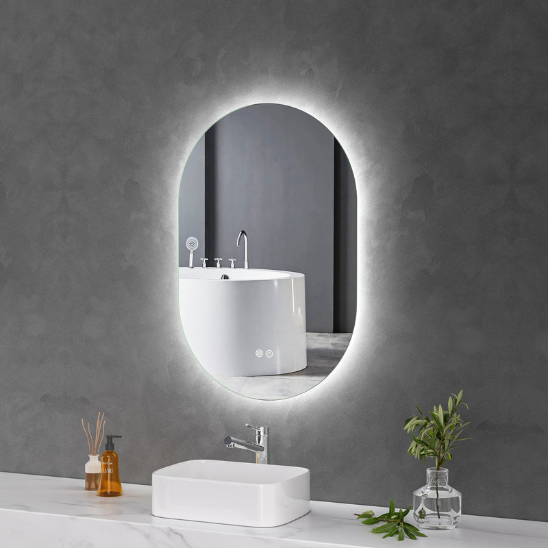 Touch LED Mirror 600x900 Pill Shape Oval Frameless Backlit LED Mirror MR2-6090