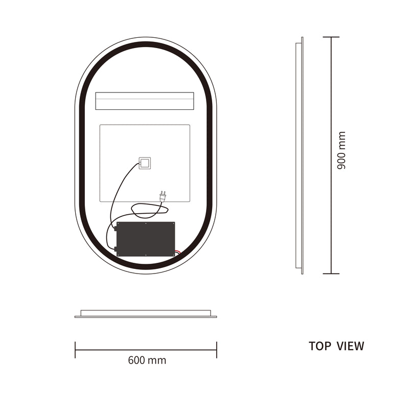 Touch LED Mirror 600x900 Pill Shape Oval Frameless Backlit LED Mirror MR2-6090