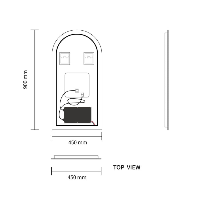 LED Mirror 450x900 Arched Frameless Touch Backlit LED Mirror MR3-4590
