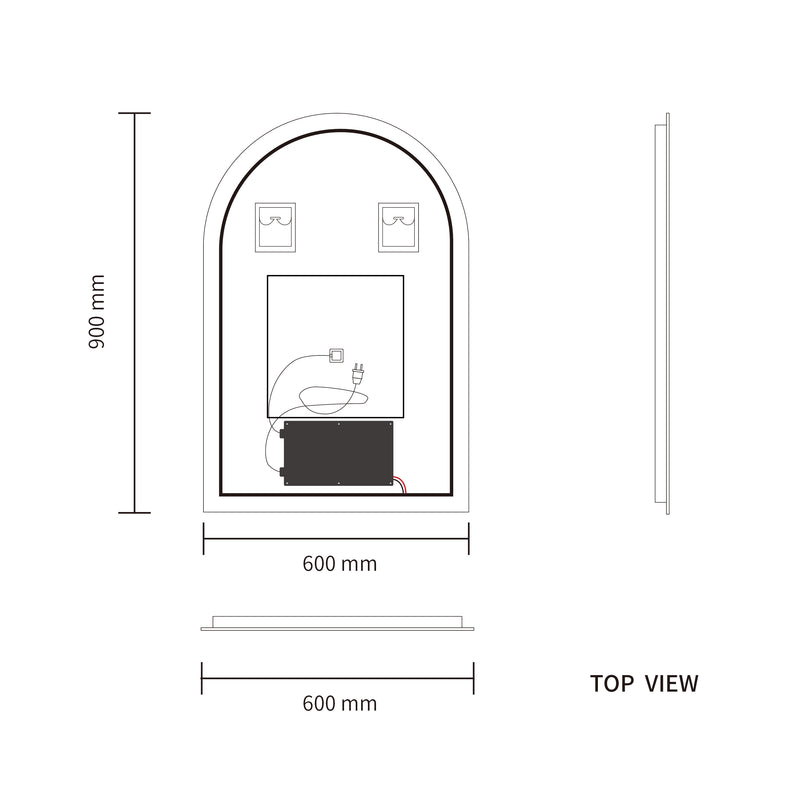 LED Mirror 600x900 Arched Frameless Touch Backlit LED Mirror MR3-6090