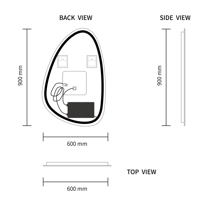 LED Mirror 600x900 Teardrop Frameless Touch Backlit LED Mirror MR5-6090