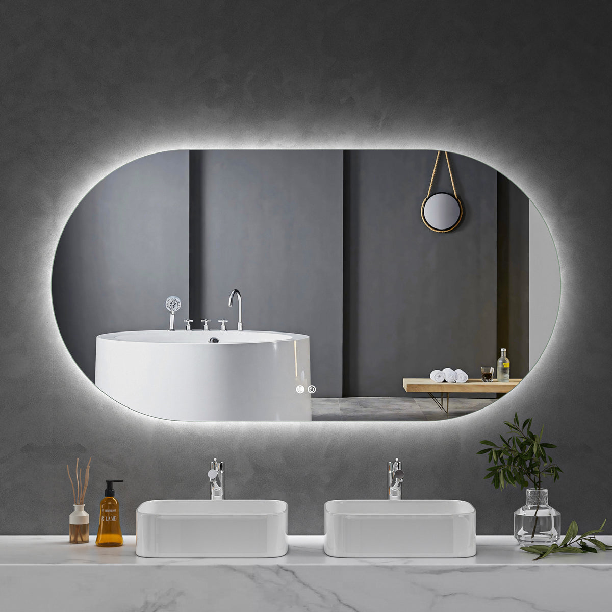 LED Mirror 1500x800 Oval Frameless Touch Backlit LED Mirror ...