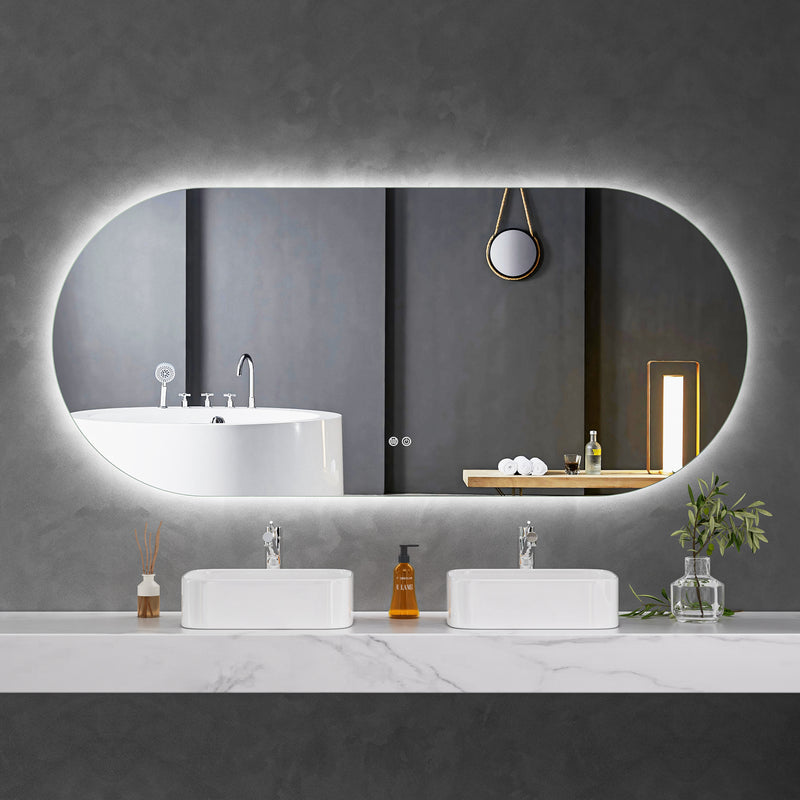 Touch LED Mirror 1800x800 Oval Frameless Backlit LED Mirror MR6-18080