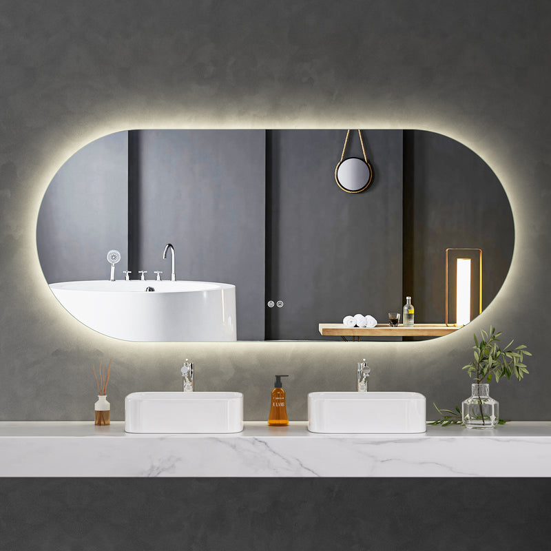 Touch LED Mirror 1800x800 Oval Frameless Backlit LED Mirror MR6-18080