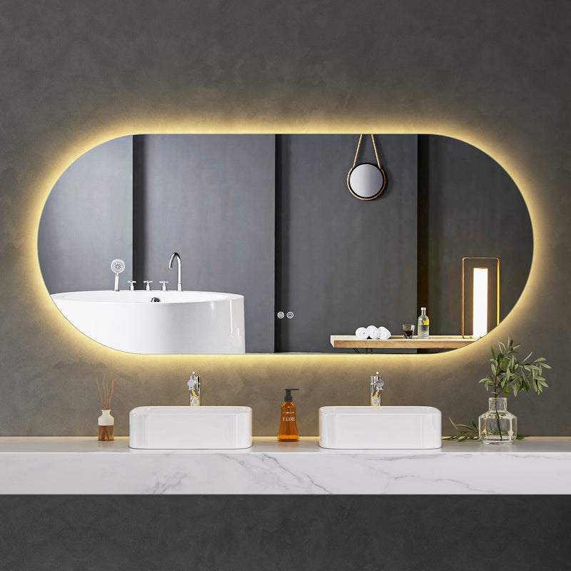 Touch LED Mirror 1800x800 Oval Frameless Backlit LED Mirror MR6-18080
