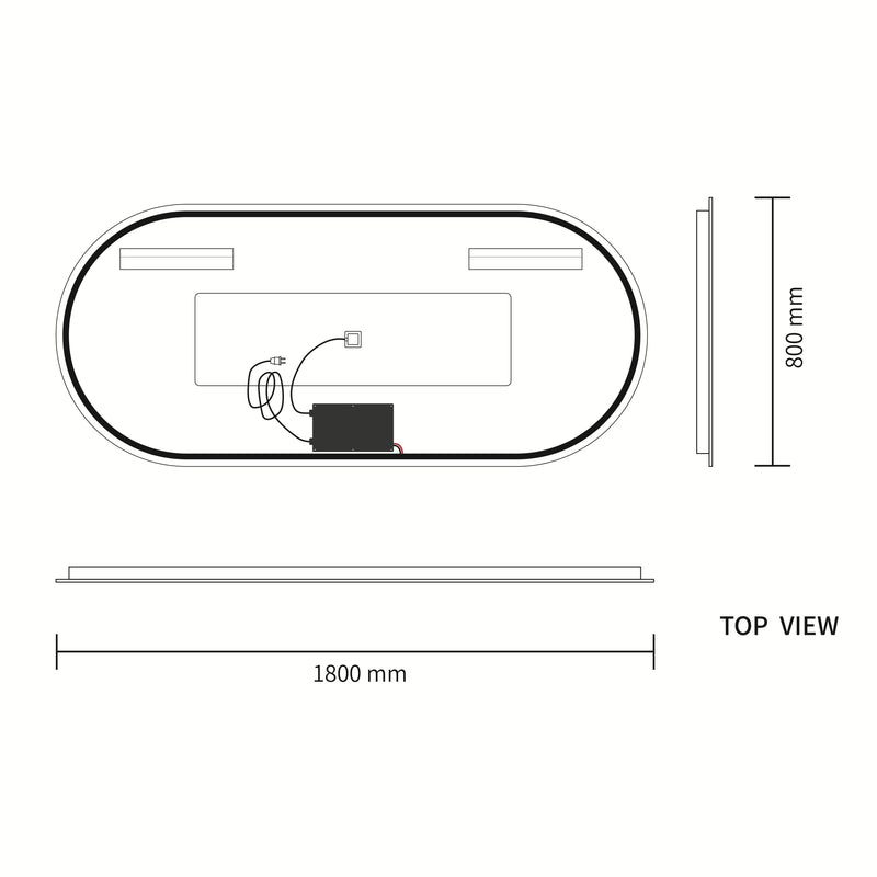 Touch LED Mirror 1800x800 Oval Frameless Backlit LED Mirror MR6-18080