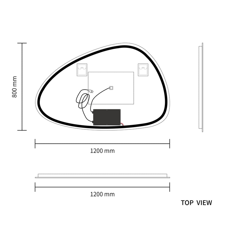 LED Mirror 1200x800 Pebble Frameless Touch Backlit LED Mirror MR8-12080L