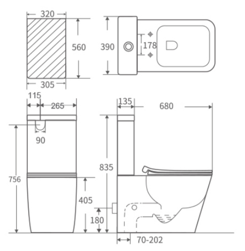 T25-R Rimless Two Piece Back to Wall Toilet