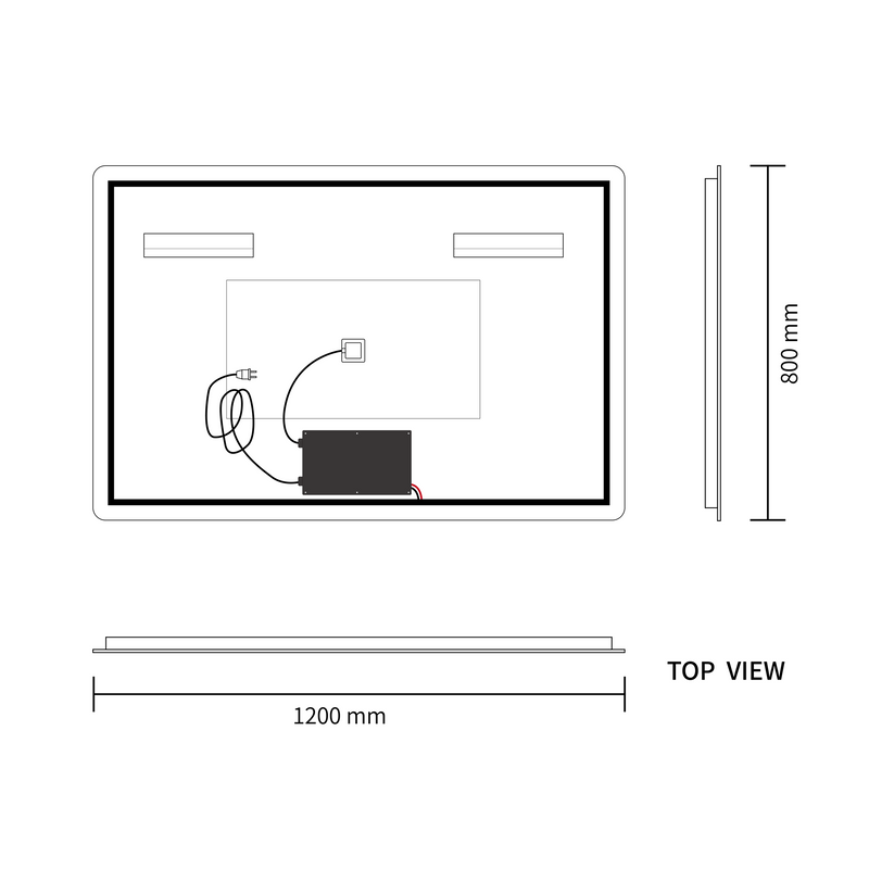 Touchless LED Mirror 1200x800 Rectangular Frameless Backlit LED Mirror TLMR1-12080