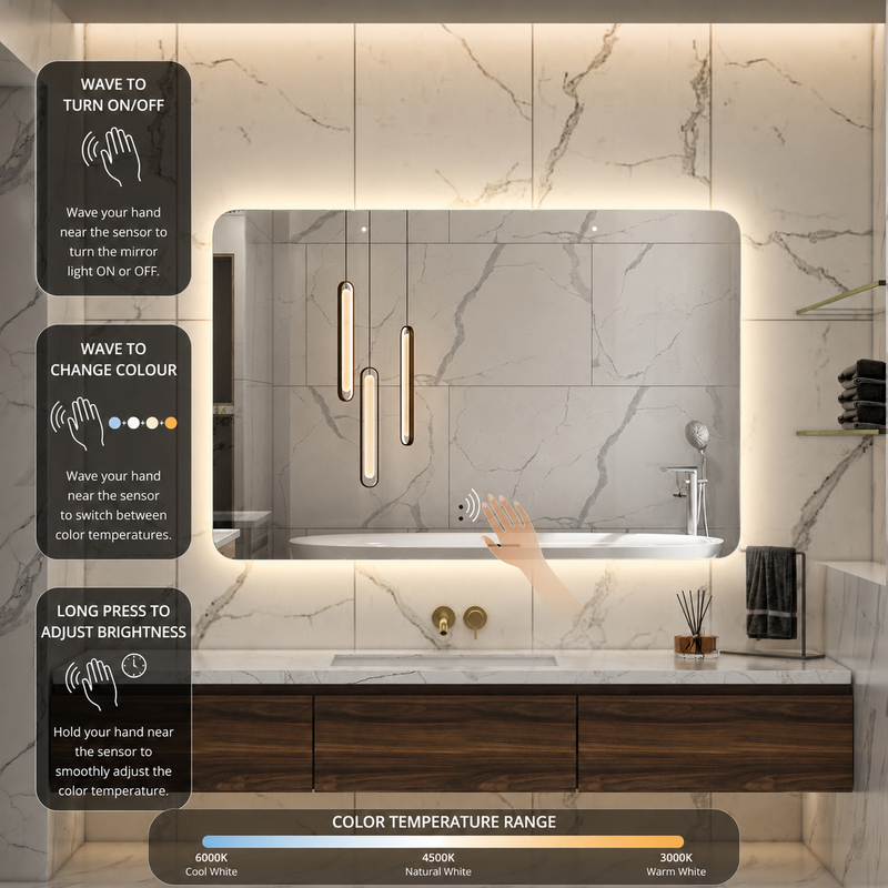Touchless LED Mirror 1200x800 Rectangular Frameless Backlit LED Mirror TLMR1-12080