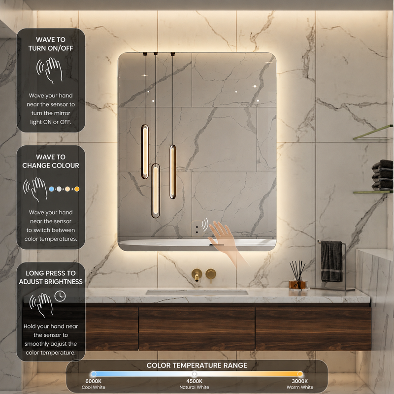 Touchless LED Mirror 800x1000 Rectangular Frameless Backlit LED Mirror TLMR1-80100