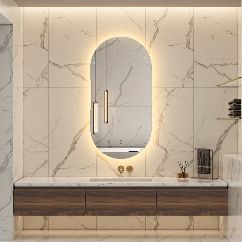 Touchless LED Mirror 500x1000 Oval Pill Shape Frameless Backlit LED Mirror TLMR2-50100 (Copy)