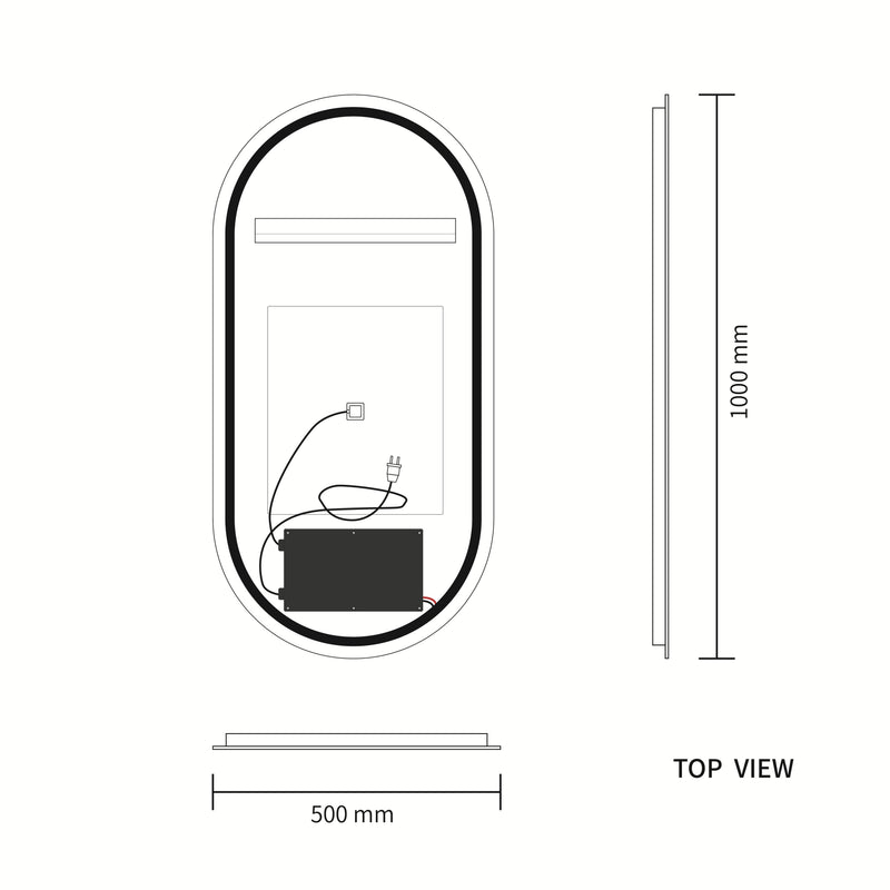 Touchless LED Mirror 500x1000 Oval Pill Shape Frameless Backlit LED Mirror TLMR2-50100 (Copy)