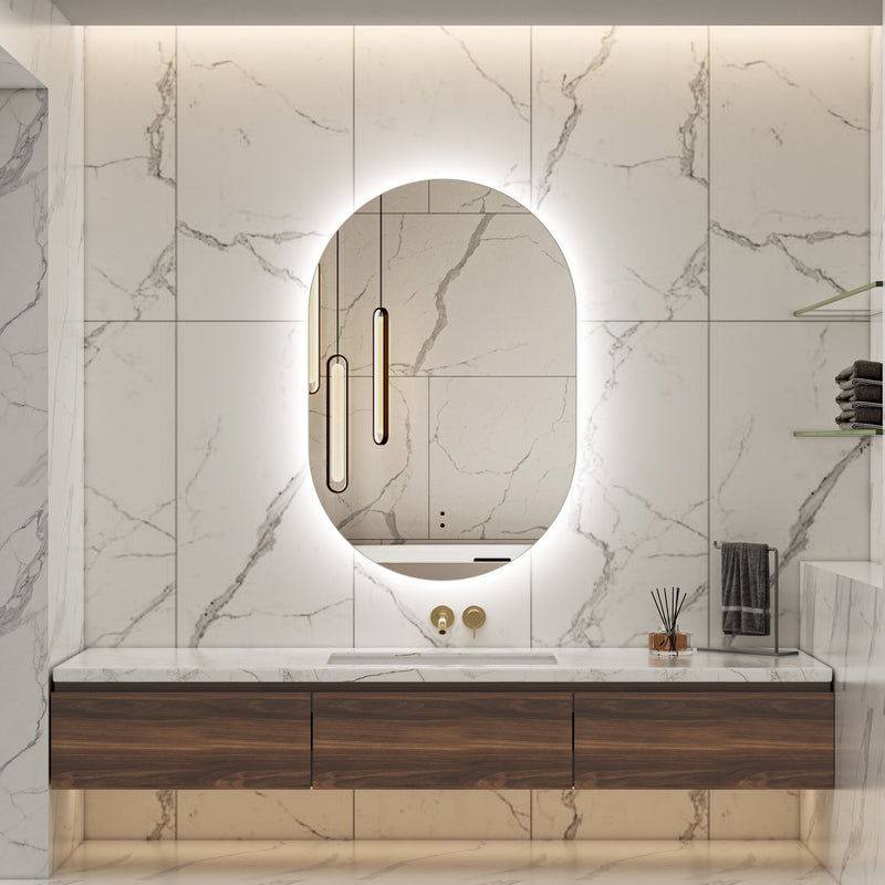 Touchless LED Mirror 600x900 Oval Pill Shape Frameless Backlit LED Mirror TLMR2-6090
