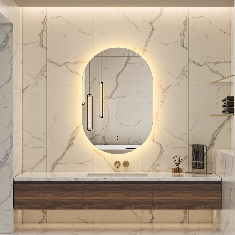 Touchless LED Mirror 600x900 Oval Pill Shape Frameless Backlit LED Mirror TLMR2-6090