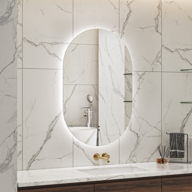 Touchless LED Mirror 600x900 Oval Pill Shape Frameless Backlit LED Mirror TLMR2-6090