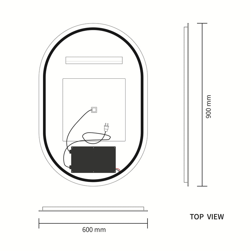Touchless LED Mirror 600x900 Oval Pill Shape Frameless Backlit LED Mirror TLMR2-6090