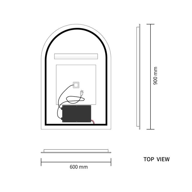 Touchless LED Mirror 600x900 Arched Frameless Backlit LED Mirror TLMR3-6090