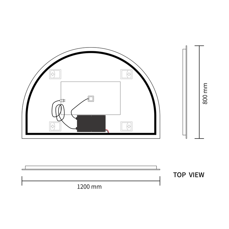 Touchless LED Mirror 1200x800 Arched Frameless Backlit LED Mirror TLMR4-12080