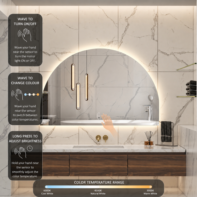 Touchless LED Mirror 1200x800 Arched Frameless Backlit LED Mirror TLMR4-12080