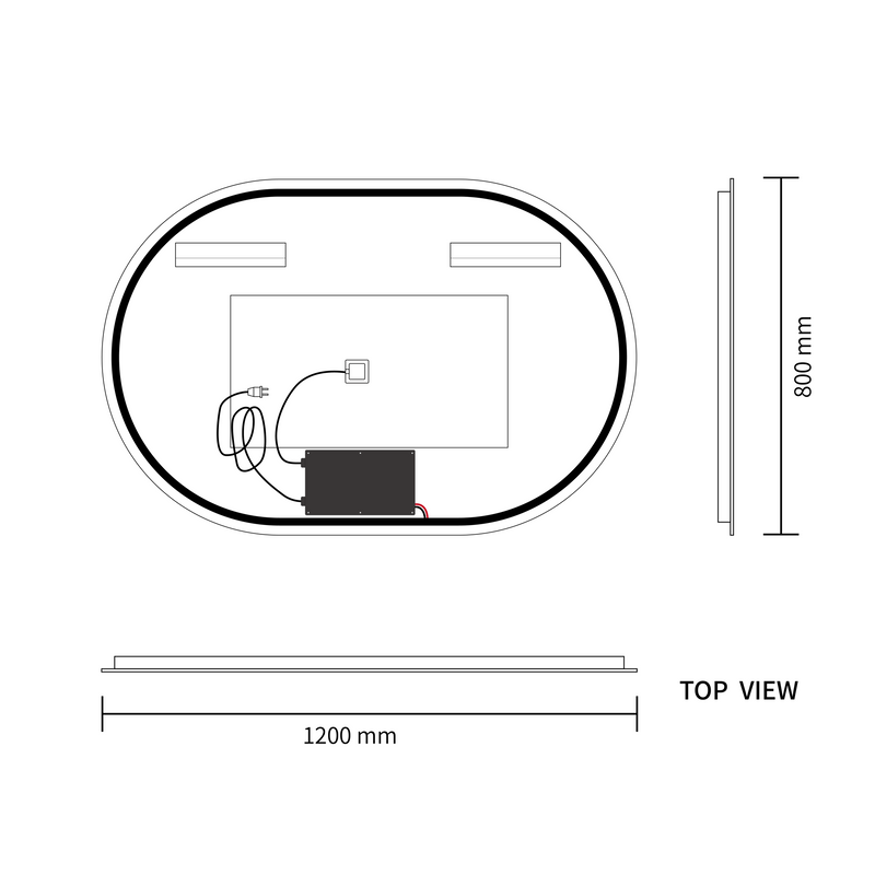 Touchless LED Mirror 1200x800 Oval Frameless Backlit LED Mirror TLMR6-12080