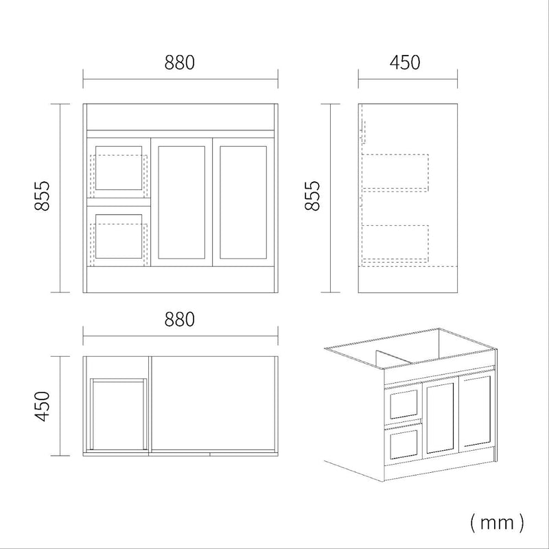 Hampton 900mm Matte White Freestanding Vanity V1FS-900(L/R)-MW