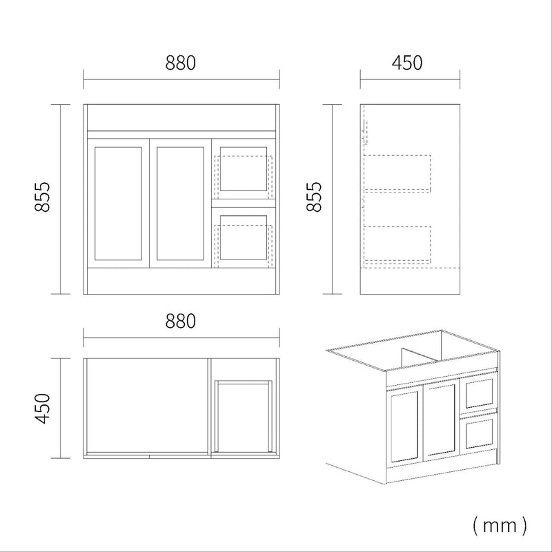 Hampton 900mm Matte White Freestanding Vanity V1FS-900(L/R)-MW