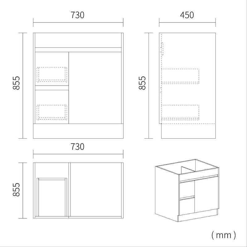 Roma 750mm Natural Oak Timber Look Freestanding Vanity V2FS-750(L/R)-T1