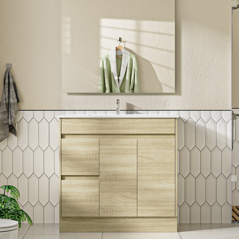 Roma 900mm Natural Oak Timber Look Freestanding Vanity V2FS-900(L/R)-T1