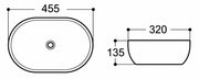 Basin technical drawing 455 x 320 x 135 mm
