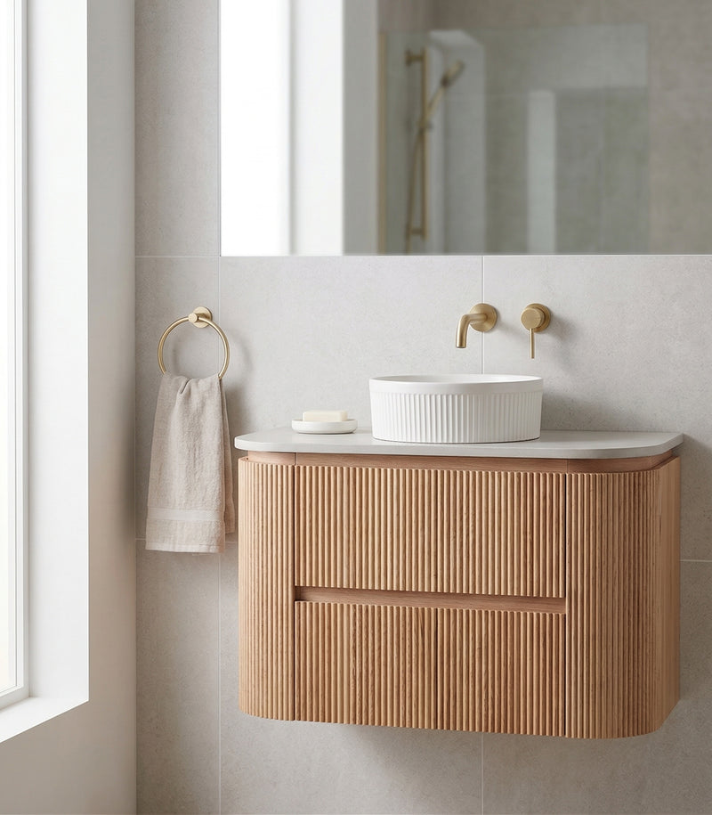 Bristol 1200mm Fluted Rosewood Curved Wall hung Vanity