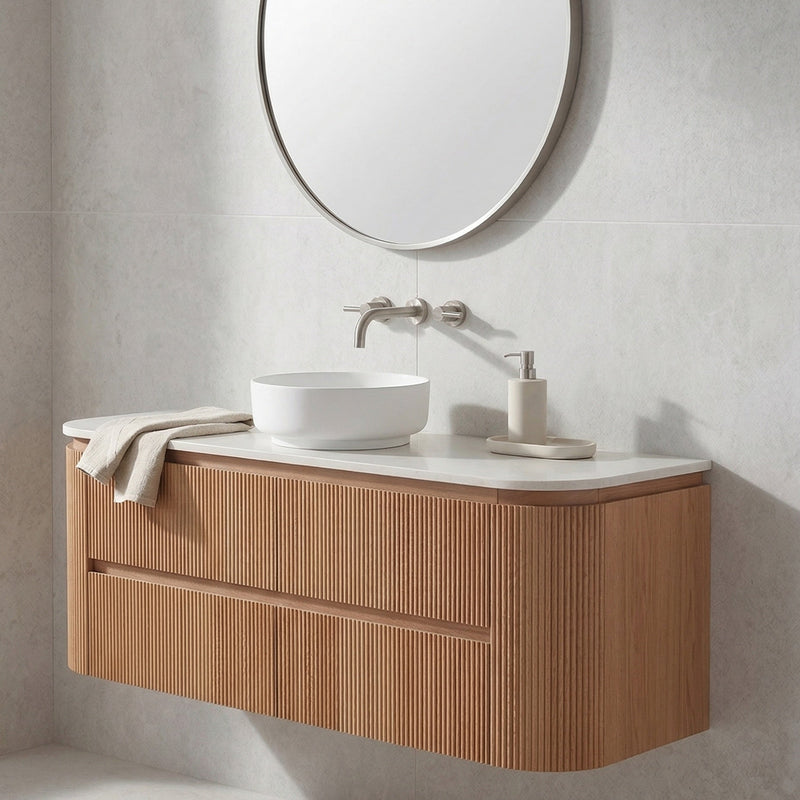 Bristol 1500mm SINGLE Fluted Rosewood Curved Wall hung Vanity