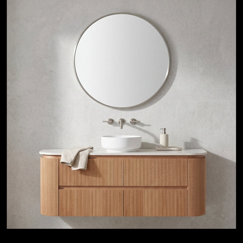 Bristol 1500mm SINGLE Fluted Rosewood Curved Wall hung Vanity