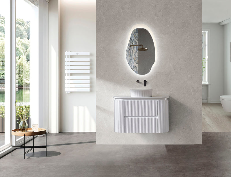 Bristol 900/ 1200/ 1500mm Fluted Matt White Curved Wall hung Vanity