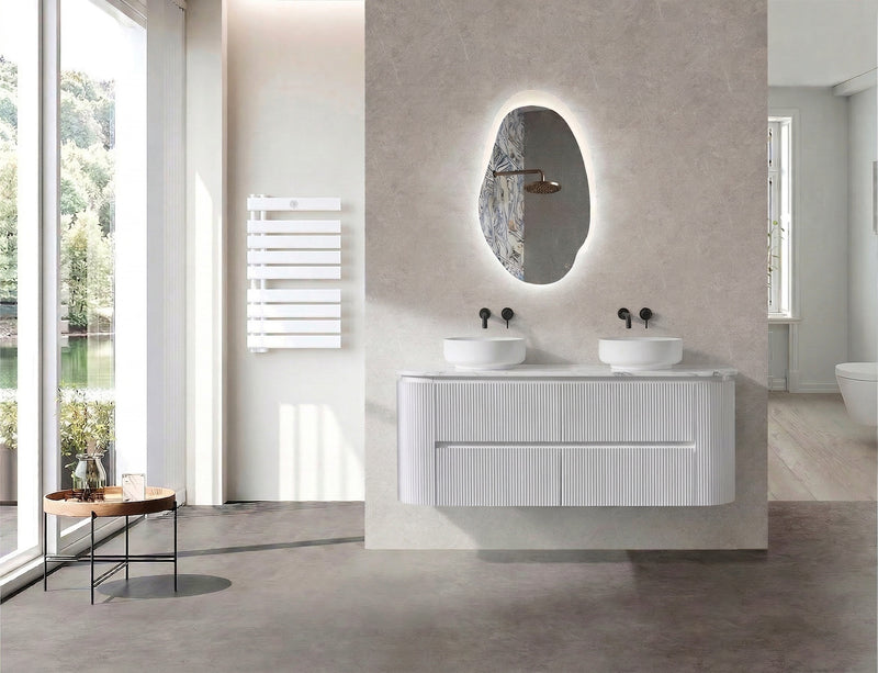Bristol 900/ 1200/ 1500mm Fluted Matt White Curved Wall hung Vanity