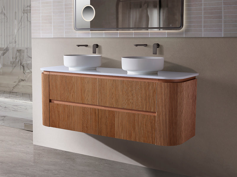 Bristol 1500mm DOUBLE Fluted Rosewood Curved Wall hung Vanity